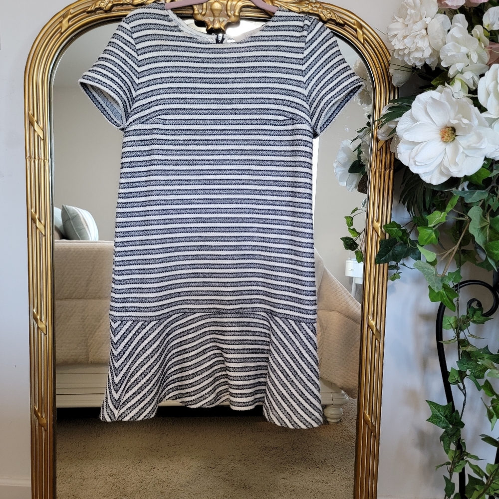 Ann Taylor Loft Dress Flounce Hem Tweed stripe